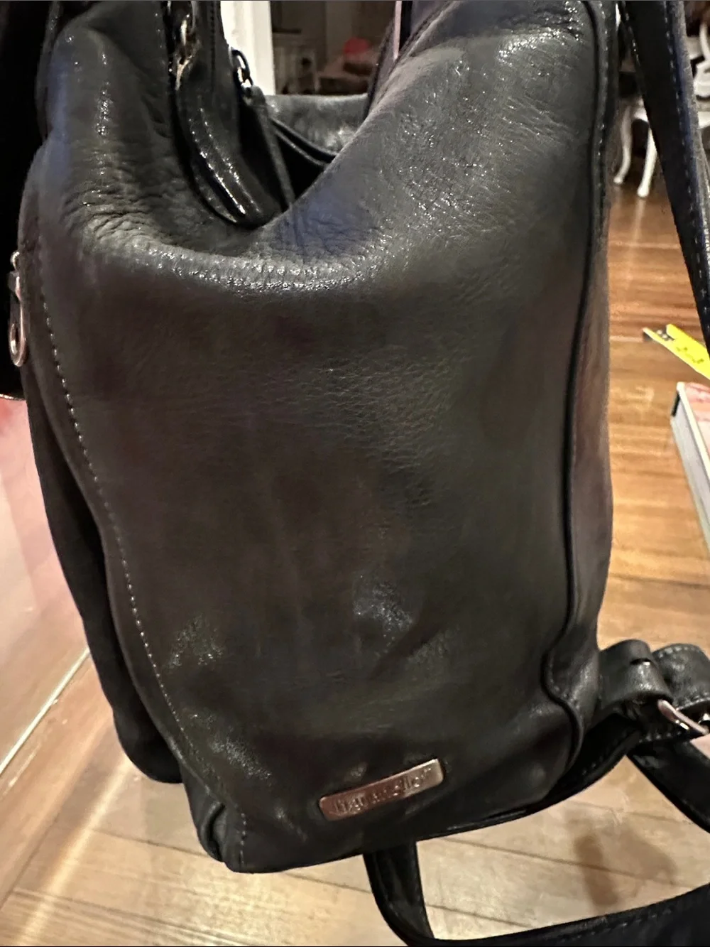 Tignanello Convertible Black Leather Backpack / Sling with Silver Hardware